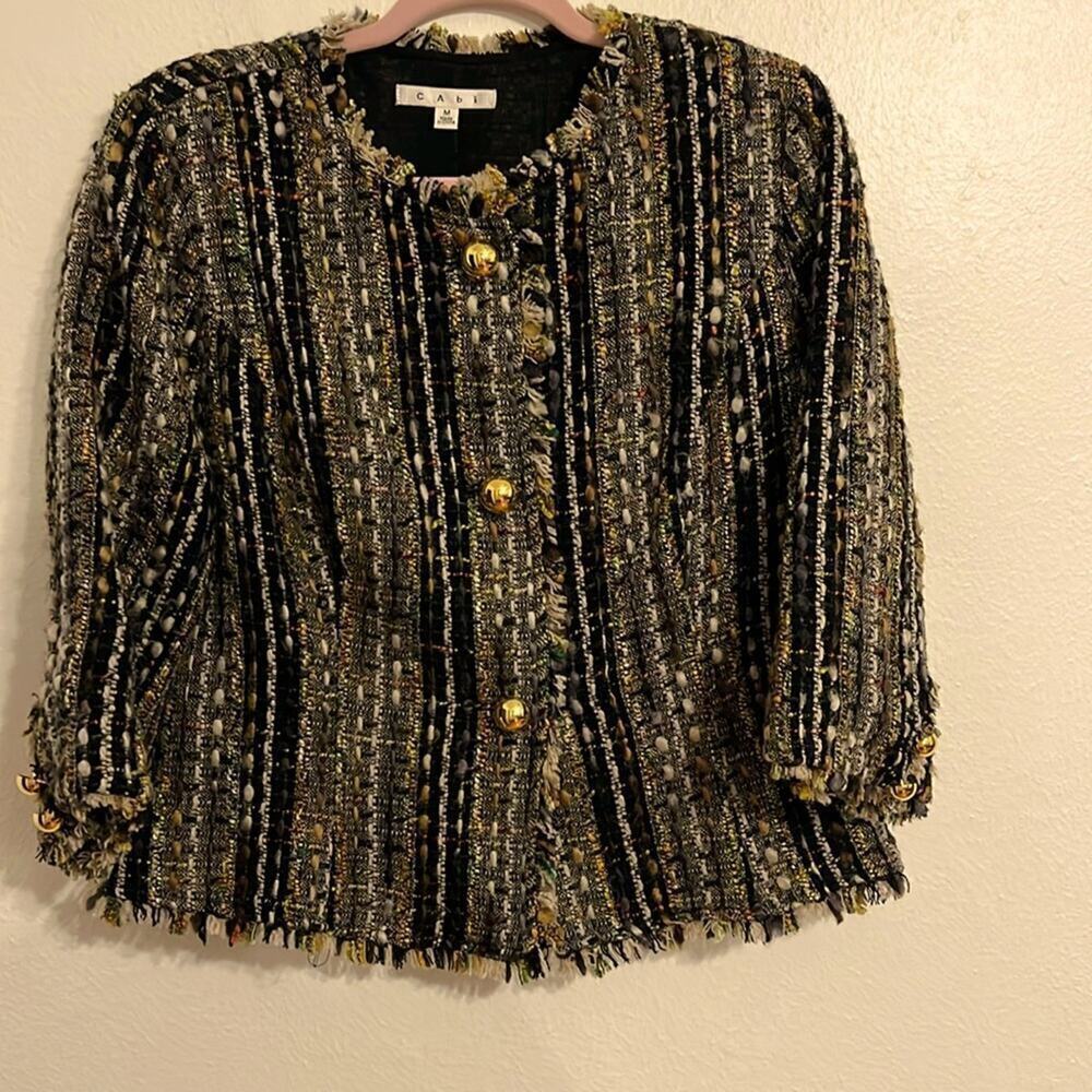 Cabi SZ M 3/4 Sleeve Tweed Old Money Office Professional Career Academia Jacket